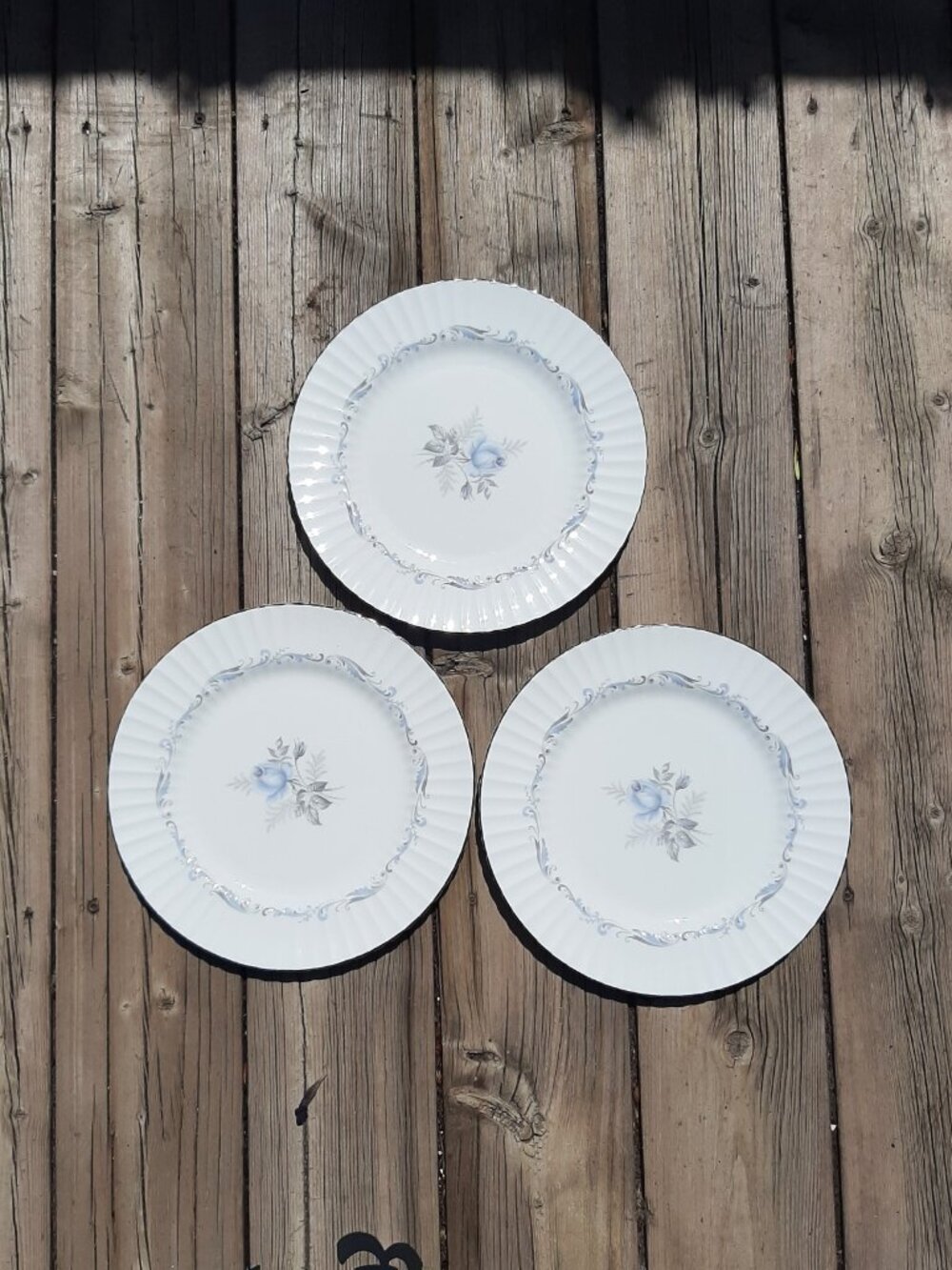 Vintage Paragon Morning Rose Bone China 10 3/4" Dinner Plate Blue Silver Lot (3)